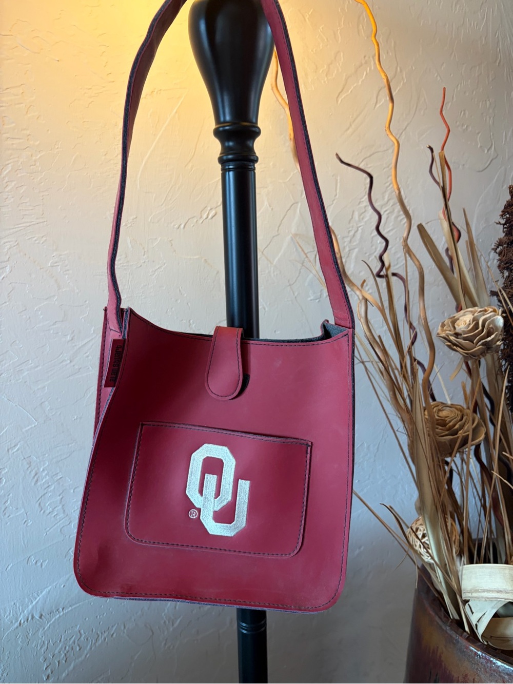 Crimson Shoulder Bag with White Logo Accent